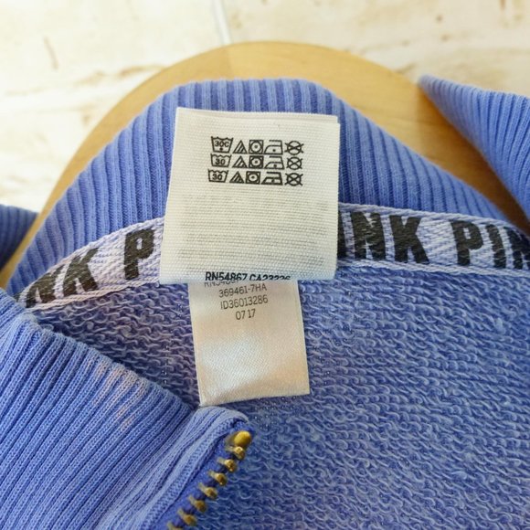 PINK Victorias Secret Sweatshirt Womens M Blue Half Zip Pullover Logo Spell Out - Picture 14 of 14